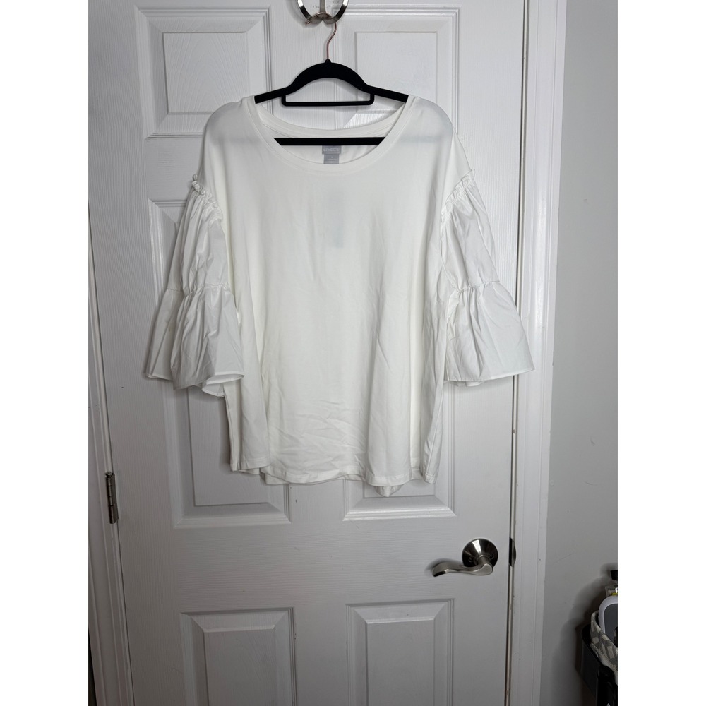 CHICOS NWT White Ruffled Bell Sleeve Top Alabaster/White Size 4/XXL